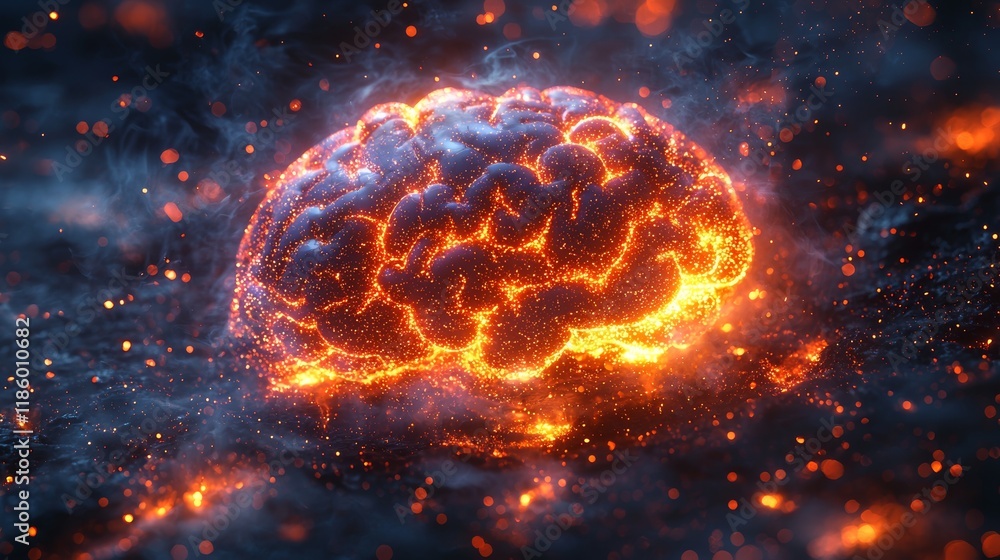 Poster exploring neural networks through virtual brain animations in the digital realm of visual art, a fut