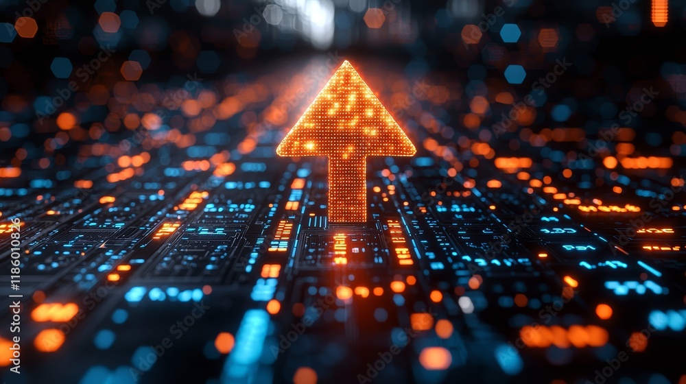 Poster dynamic digital arrow animation creating a futuristic tech environment in graphic design and digital