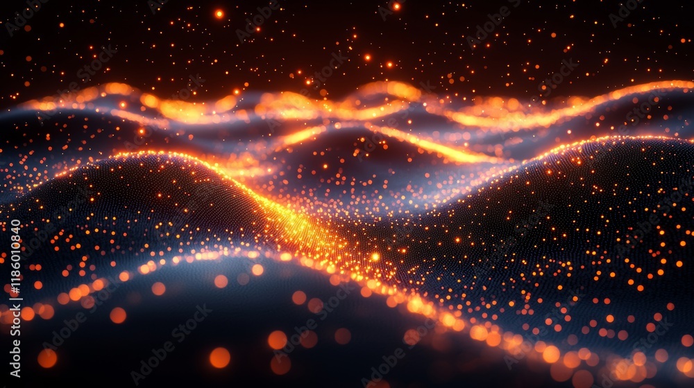 Poster digital wave patterns in an abstract visualization of graphic art, set in a sci-fi environment with 