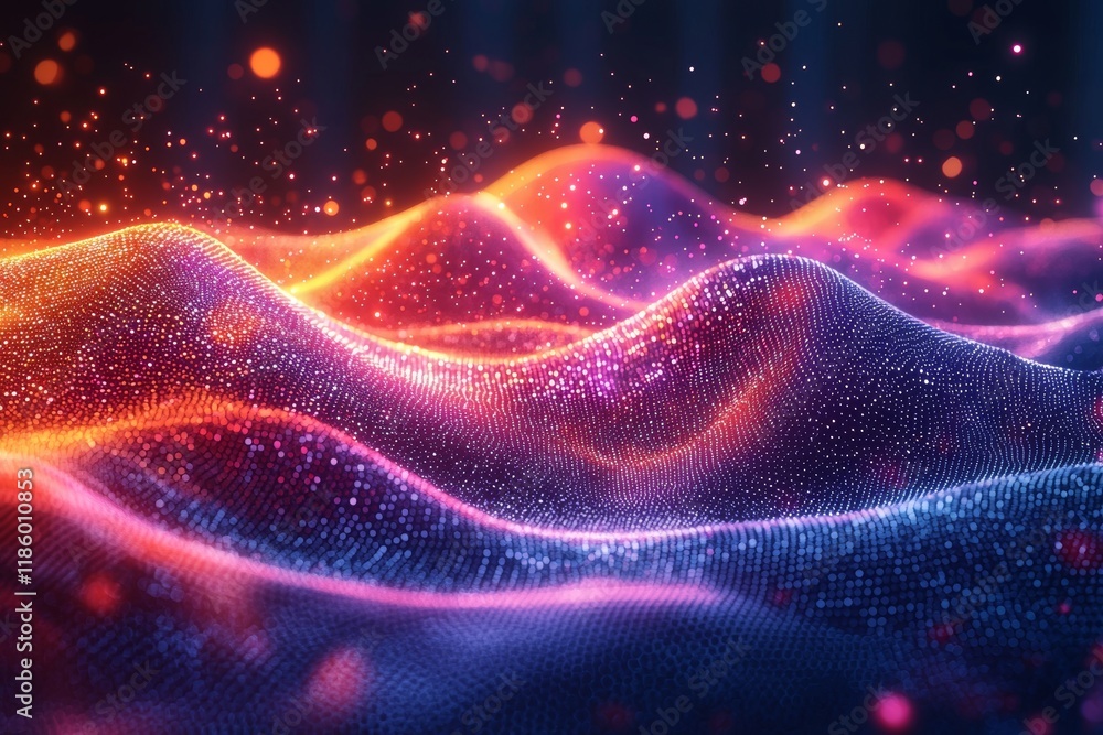 Poster abstract background featuring a continuously waving and vibrating network surface, highlighting them