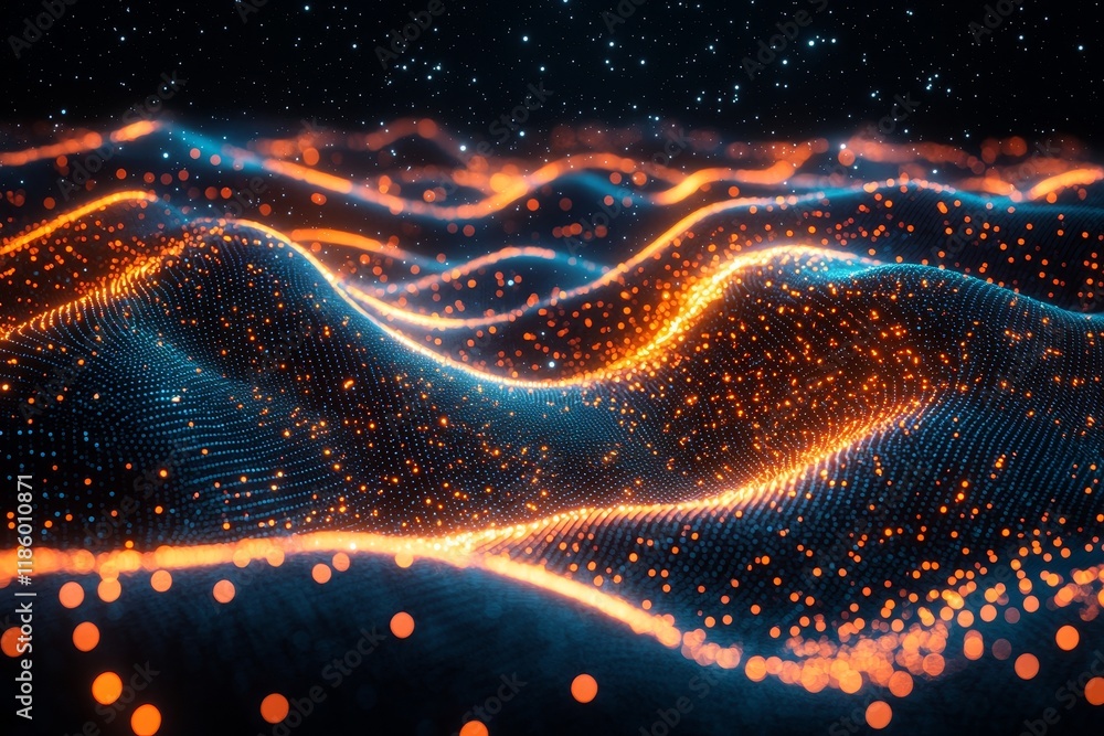 Poster continuous abstract background with a perpetually shaking and moving network, symbolizing data trans