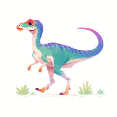 Illustration of a dinosaur like animal walking on white background. For design, print. Cartoon style. Top view.