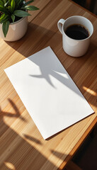 Flyer Mockup On Table with coffee cup and plant background