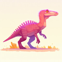 Fototapeta premium Pink dinosaur illustration on light background. Animal concept for children's design. Cartoon style. For print, poster, textiles. Side view.