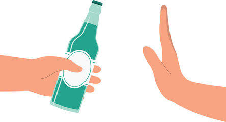 A Person’s Hand Pushing Away A Beer Bottle Offered By Another Person. 