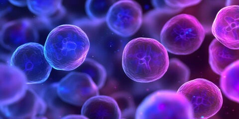 A microscopic view of colorful cells, showcasing their structure and vibrant hues against a dark background. Concept Microscopic Cell Structure, Vibrant Cell Colors, Dark Background Contrast