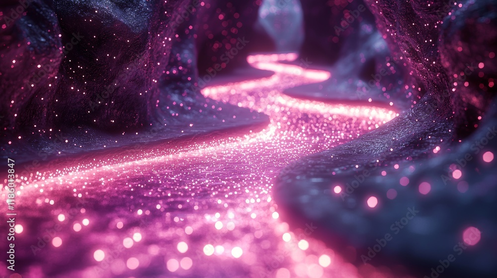 Poster dynamic light tunnel journey in a virtual 3d animation abstract environment with a futuristic concep