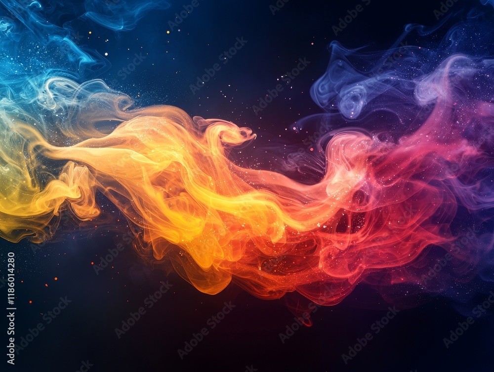 Poster dynamic fluidic shapes generate a mesmerizing holographic display with vibrant colors and flowing pa