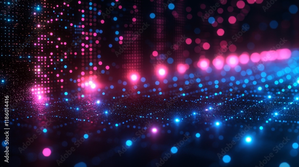 Poster dynamic light patterns in a futuristic, technology-infused digital art abstract environment, showcas