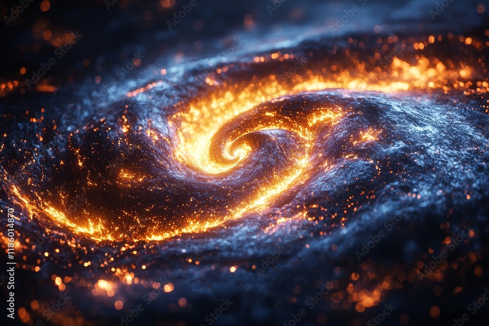 Poster a dynamic, swirling vortex of light and color, generating a feeling of motion and depth