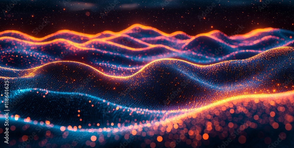 Poster vibrant colorful waves of light form a mesmerizing dynamic visual display in an abstract digital lan