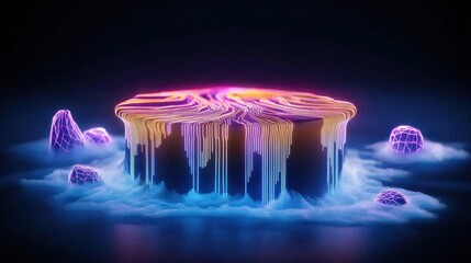 Abstract Neon Glow Futuristic Cyberpunk Platform with Glowing Lines and Crystalline Structures