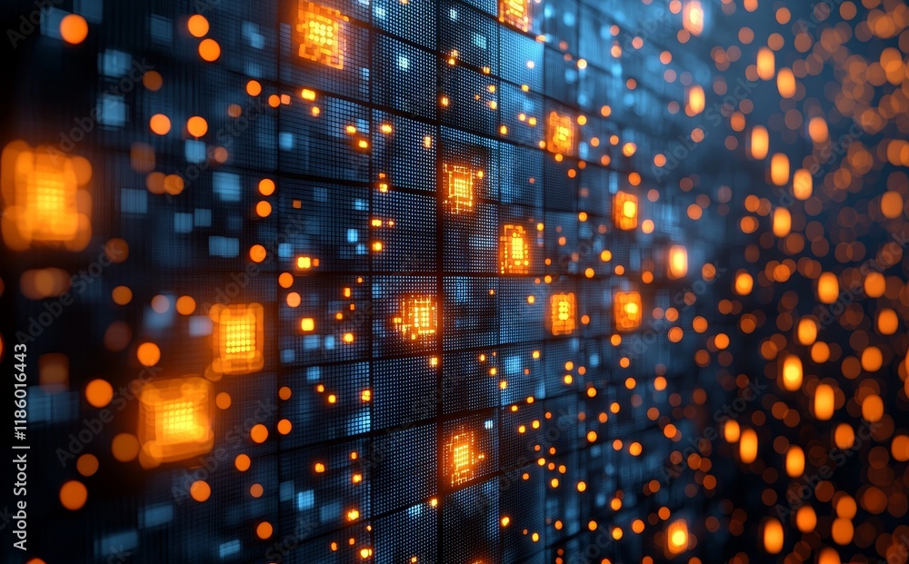 Poster futuristic glowing motion patterns in a cyber cityscape, a digital art environment with a dynamic vi