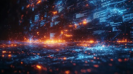 Fototapeta premium Glowing futuristic motion in a digital cyber environment where data flows through a cybernetic space, an abstract visualization concept