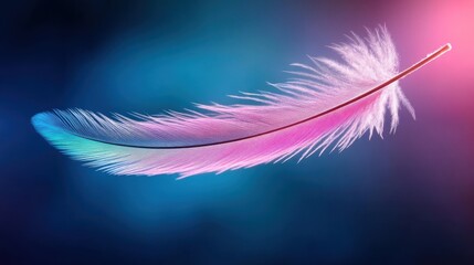 Naklejka premium Artistic Macro Focus on a Vibrantly Colored Feather with Delicate Details Against a Soft Blurred Background