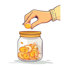 elegant illustration of a man saving money in a jar