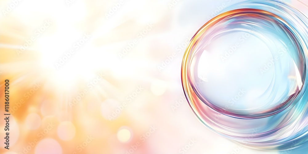 Poster a colorful abstract design featuring a light sphere with a bright, radiant background and soft bokeh