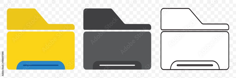 Poster folder icon vector set. desktop black and yellow folder icon. office document folder vector symbol. 