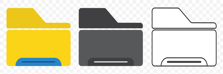 Folder icon vector set. Desktop black and yellow folder icon. Office document folder vector symbol. Empty file thin line sign. Archives files pictogram set.