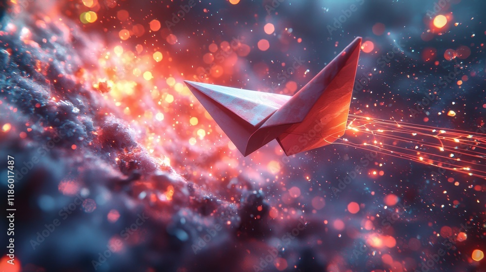 Poster speed and freedom are highlighted through a moving paper airplane animation in a digital virtual env