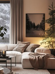 Cozy Winter Living Room Decor with Snow Scene