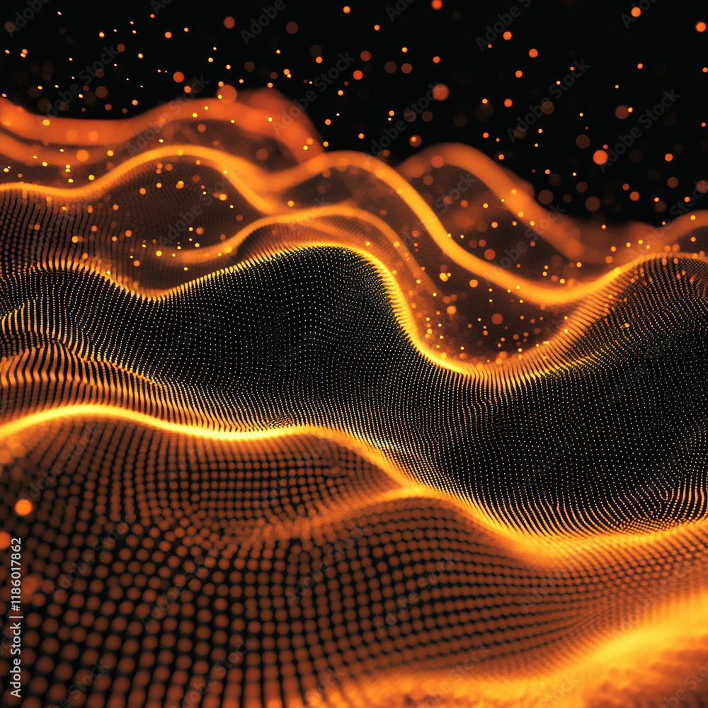 Aufkleber abstract visualization of flowing waves and particles in golden hues under a dark background