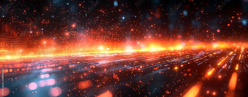 Poster dynamic digital data flow in a futuristic environment, abstract visuals, high-tech perspective, moti