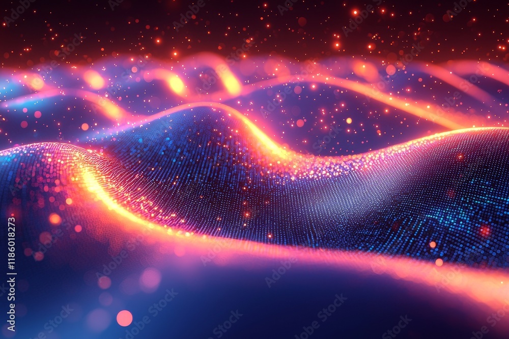 Poster engaging visual experience with dynamic shapes and colors for digital marketing in gaming and vr