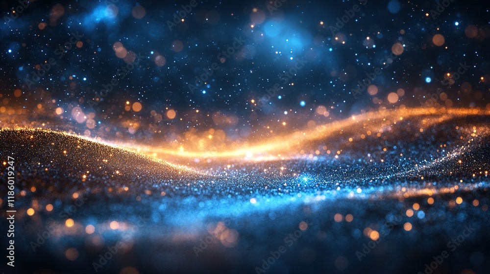 Poster dynamic glitter wave on navy backdrop with bokeh lights