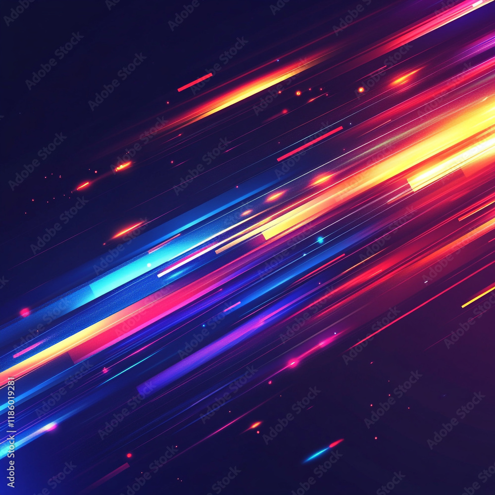 Poster vibrant digital light trails in a dark background create a dynamic atmosphere
