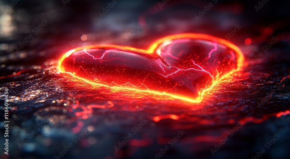 Poster digital art representing a heartbeat in a heart symbol, creating an abstract environment in a modern