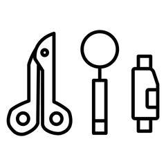 A clean medical equipment lineal icon set, ideal for healthcare, hospitals, and diagnostics. Perfect for representing tools like stethoscopes, syringes, monitors, and more in modern designs.