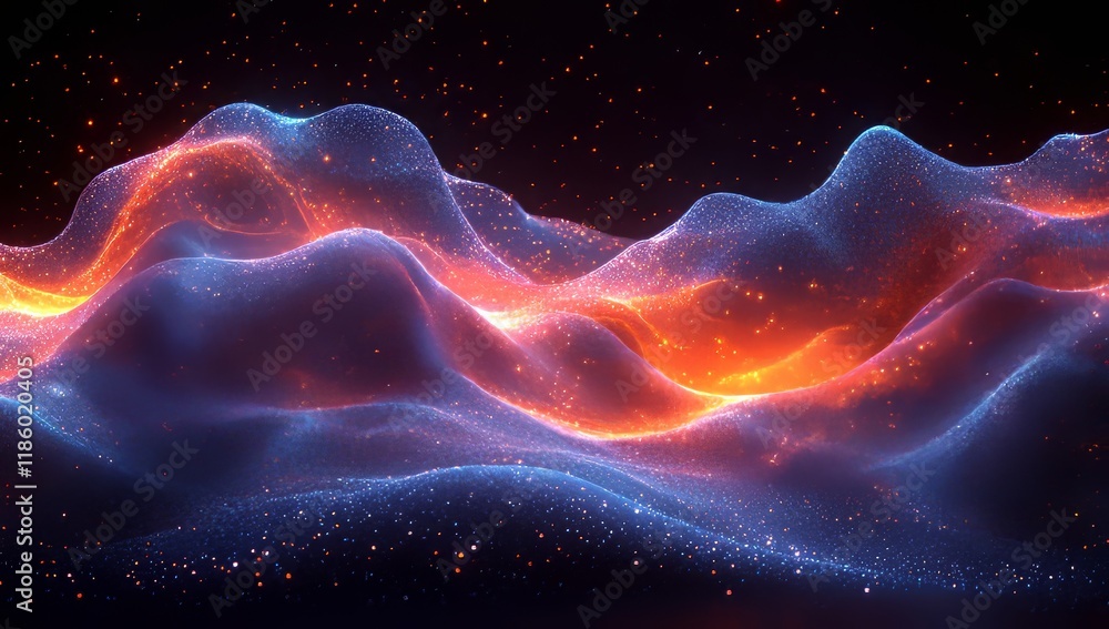 Poster a colorful d render of a fluid iridescent holographic neon curved wave in motion, with dynamic fluid