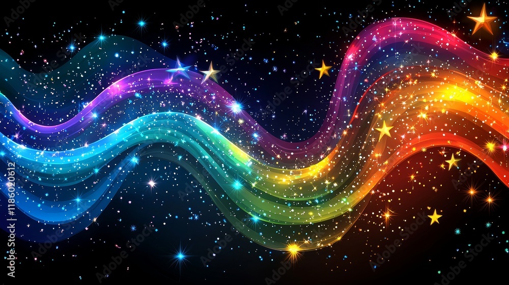 Poster vibrant colorful light trails on an abstract background in digital art, fantasy style with high cont
