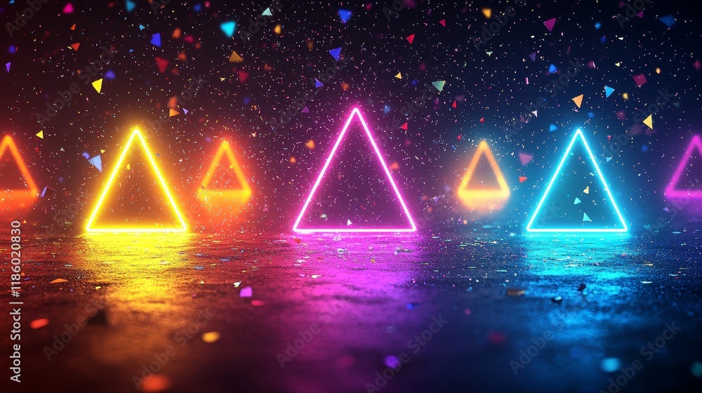 Poster abstract background with dynamic geometric shapes in motion, creating a colorful spectrum and vibran