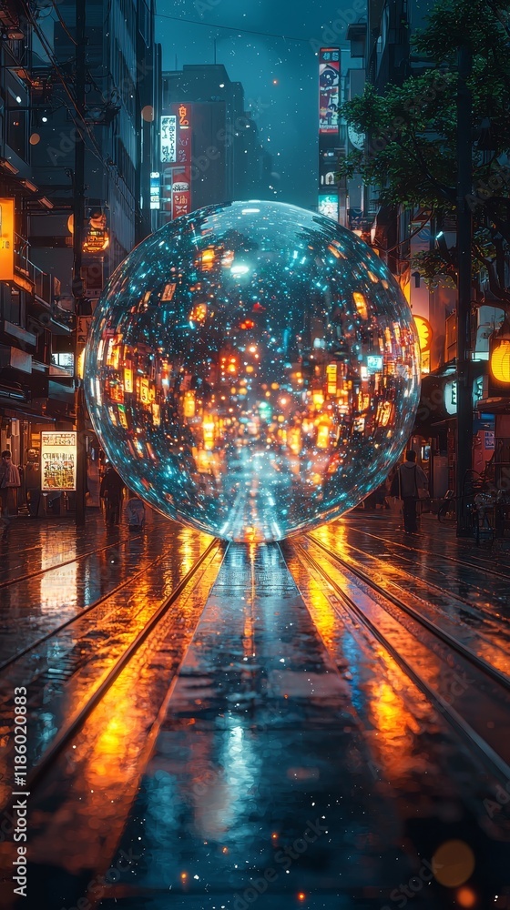 Aufkleber dynamic light sphere in a futuristic digital art environment highlighting technology and abstract in