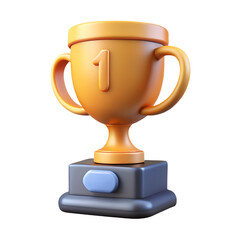 3d realistic golden trophy cup. Cartoon illustration icon on isolated background. 