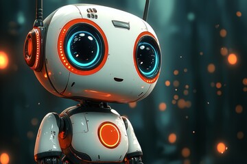 A cheerful robot energetically dances with animated movements, illuminated by bright colors in a captivating digital world, radiating joy and creativity