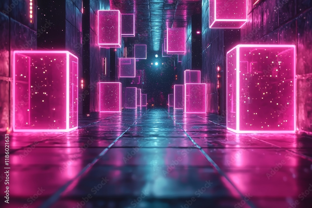 Poster vibrant retro pixel art with bright blocks and glowing effects for a dynamic visual appeal