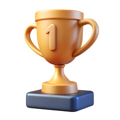 3d realistic golden trophy cup. Cartoon illustration icon on isolated background. 