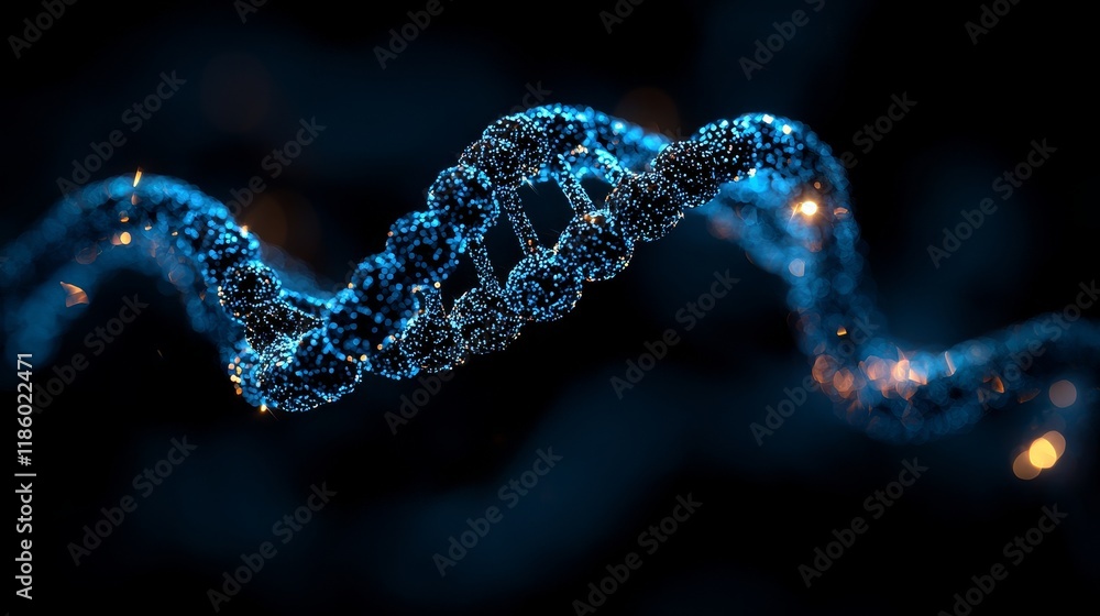 Poster intricate details of an abstract blue dna molecular structure enhanced by dynamic animation, tech-in