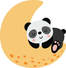 Adorable panda sleeping on moon