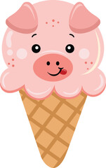 Funny pig ice cream cone