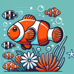 Naklejka premium illustration of a clown fish in the sea