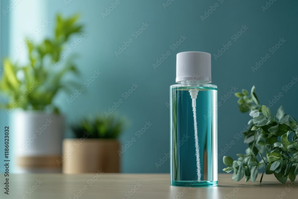 Poster droplets of sanitizer effectively eliminating bacteria in a clean indoor environment while surrounde