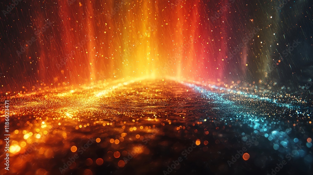 Poster a dazzling abstract scene is made by vibrant colorful light streaks and particles. suitable for back
