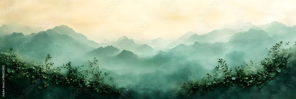 Wall mural a background of a calming gradient fading from sage green to soft ivory.