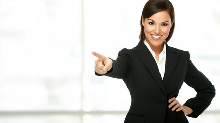 A Woman in a Business Suit Pointing Her Finger at the Camera - Generative AI