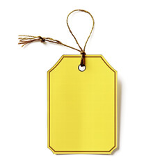 Yellow cardboard hangtag isolated on transparent background.