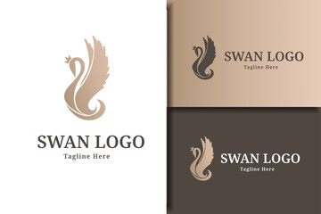 Elegant swan logo icon with royal crown. design template illustration © dr